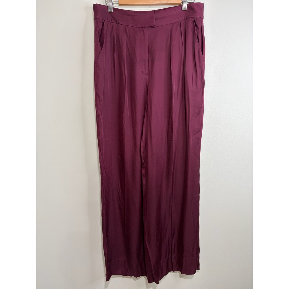 Rebecca Taylor Womens Wide Leg Pleated Trouser Pants Sz 12 Plum Boho Flowy Y2K